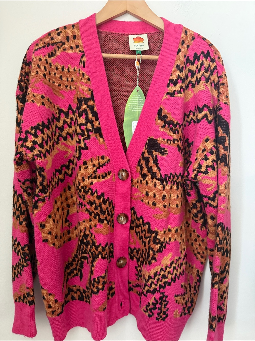 FARM Rio Hot Pink Abstract Print Button-Up Cardigan - Picture 2 of 7